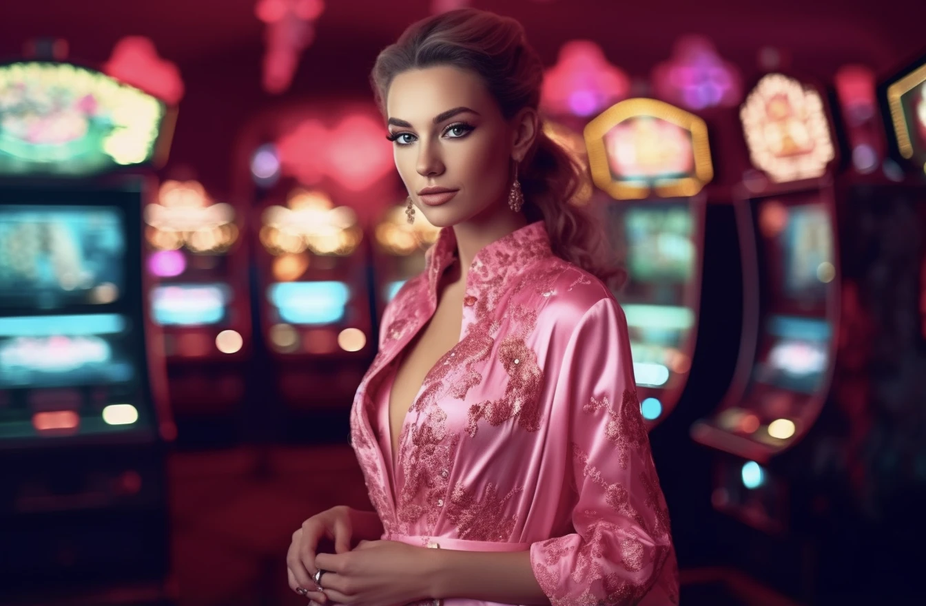 Social casino woman in pink dress image